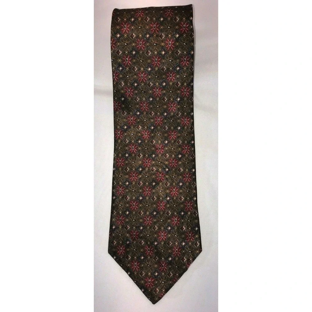 NOS Brown Gold with Red Flower‎ Pattern Polyester Neck Tie 56